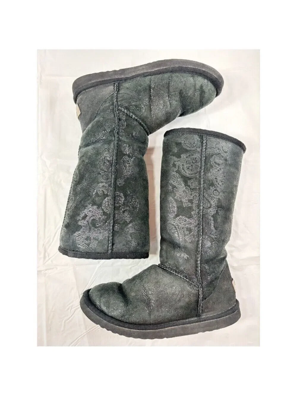 Ugg Classic Tall 5852 Black Paisley Boots Women's Size 5
